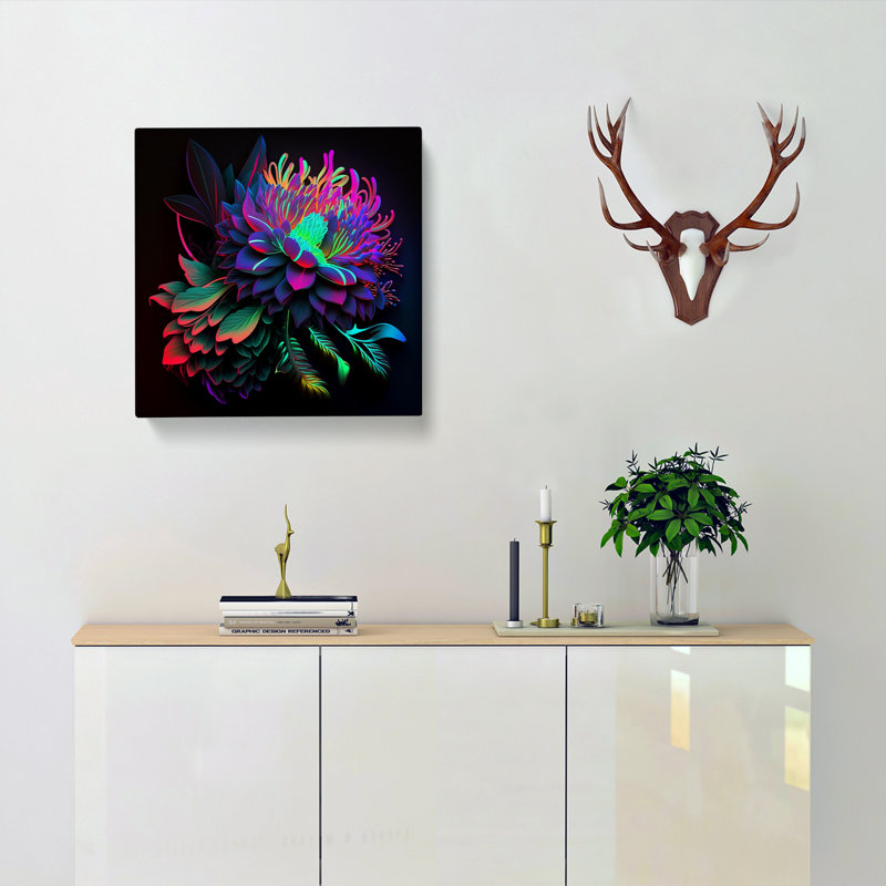 Floral Neon Art No.2 - Wrapped Canvas