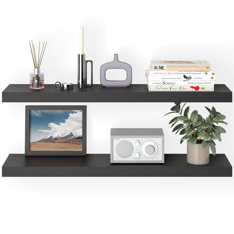 Miami 36" W x 8" D Floating Shelves with Invisible Wall Mount Brackets, Black