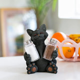 Smiling Happy Cat Salt & Pepper Shaker Holder