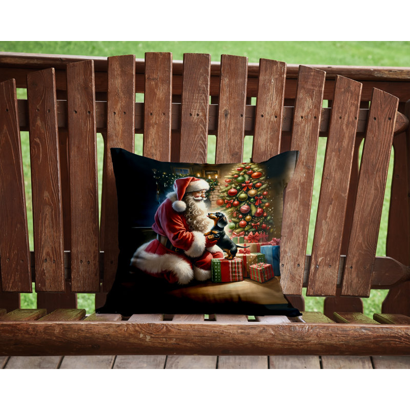 Coussin décoratif teckel et père Noël, H 14 po x l 14 po