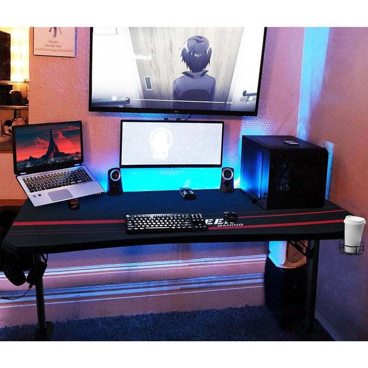 Devoko Escritorio para juegos de 44 pulgadas, mesa de computadora de PC en  forma de T con alfombrilla de mouse gratis, superficie de fibra de carbono