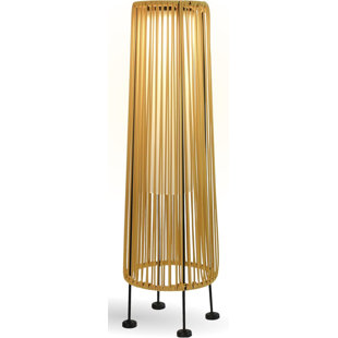 Solar Powered Rattan Outdoor Floor Lamp, IP45 Waterproof Bamboo Weaving Zen Standing Patio Light, Dusk to Dawn Auto On Off LED Ambient Garden Yard Porch Decor Lamp, 8H Long Lasting 18 Lumens (Set of 2)