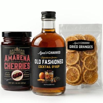 Ensemble de mélange à l'ancienne - Cerises Amarena, tranches d'orange séchées et sirop à l'ancienne - Cadeaux pour papas