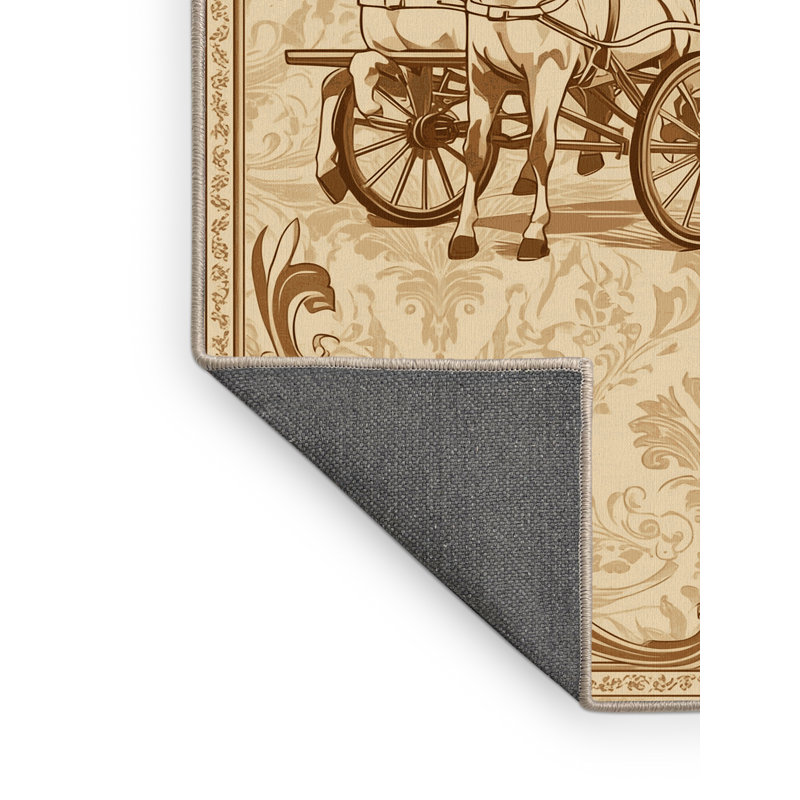 Tapis en peluche doux et moelleux à motif damas rétro en brun - beige, 6 x 9