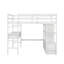 Lit mezzanine double avec bureau intégré avec deux tiroirs, tablettes de rangement et tiroirs