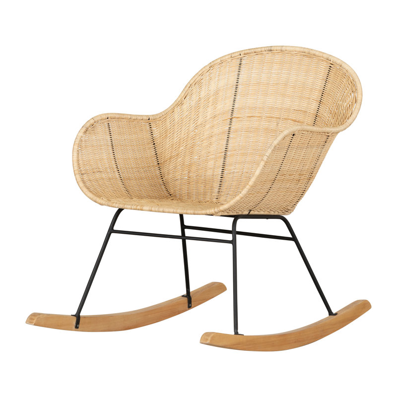 Natural Rattan Bohemian Rocking Chair with Metal Legs