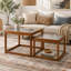 Petite table basse carrée, table basse en bambou véritable et verre cannelé pour le salon - table de salon moderne à base ouverte, décor d'appartement naturel pour les petits espaces