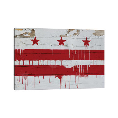 Washington, D.C. Paint Drip City Flag On Wood Planks - Wrapped Canvas Painting