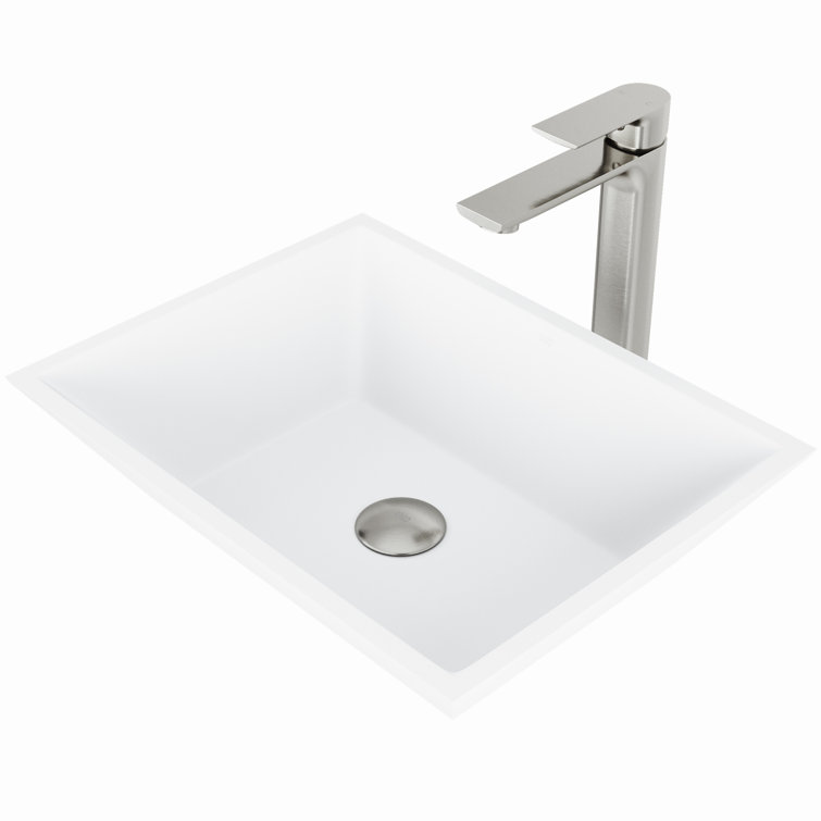 Vinca 18" L x 14" W x 5" H Rectangular White Matte Stone™ Vessel Bathroom Sink with 11" H Faucet