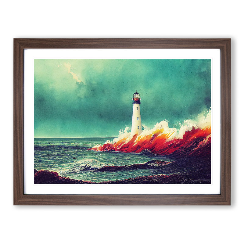 Lighthouse in Watercolour Vol.1 1 Piece Single Picture Frame Wall Art, 34cm H x 46cm W, Brown