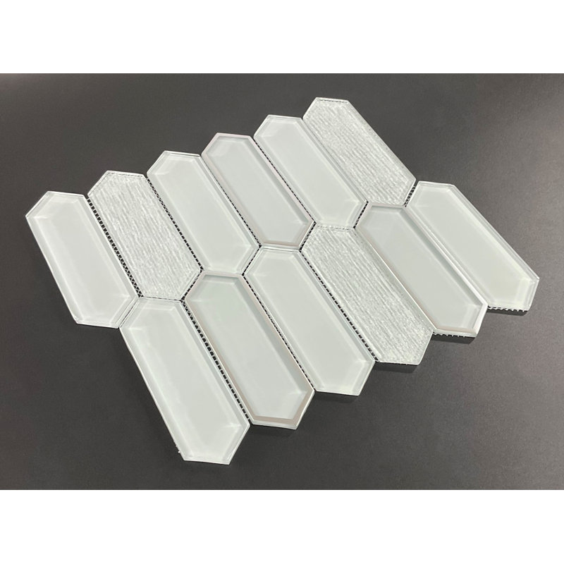 2" x 6" Glazed Glass Picket Mosaic Wall Tile, Light Gray & Silver Glazed