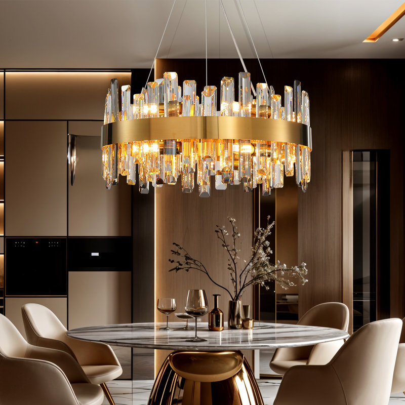 Maecy 20" Luxury Dimmable Round K9 Crystal Ceiling Light Modern Gold Chandeliers