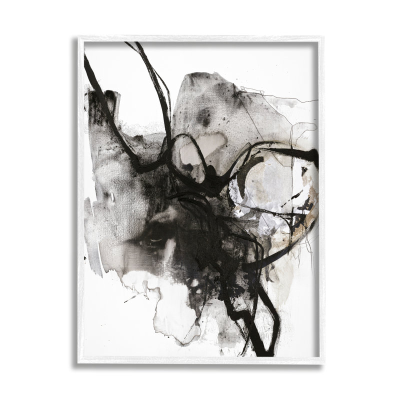Encre, éclaboussures d'encre, mouvement chaotique, mouvement noir, brun, estampe numérique encadrée, art texturé par Fabrikken