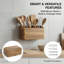Grand porte-ustensiles de cuisine pour comptoir ou comptoir, grand porte-ustensiles en bois pour la cuisine de rangement et l'argenterie avec 3 compartiments, contenant en bois d'acacia rustique très grand