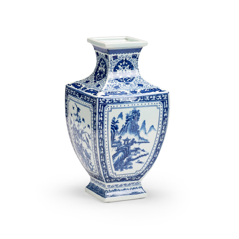 Vase de table en céramique 17,25 "bleu / blanc Ming