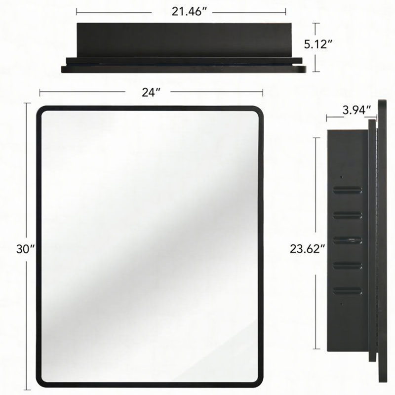Armoire à miroir murale noire, 24"