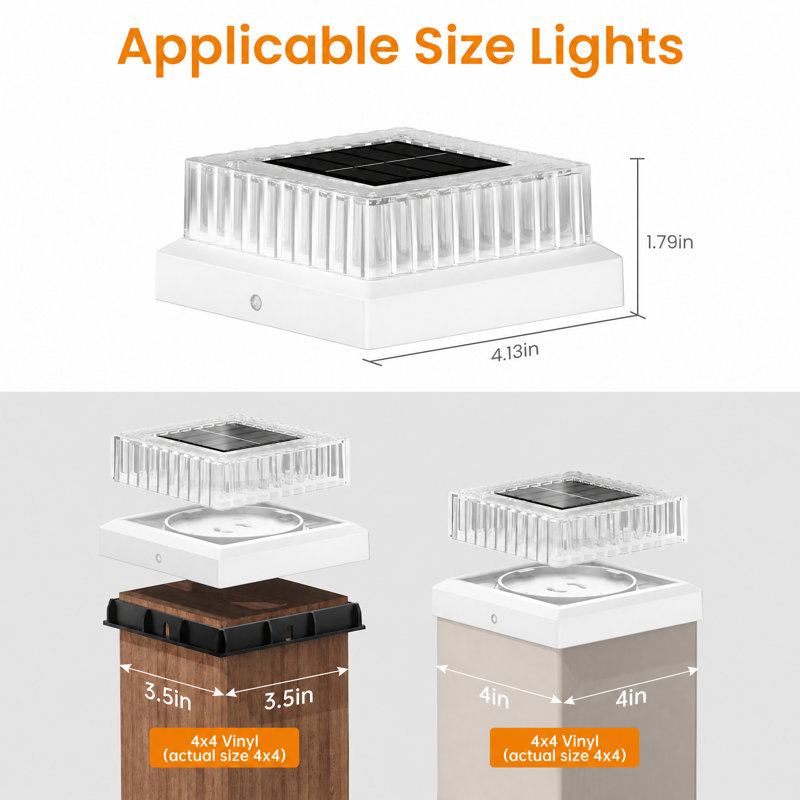 Lampes solaires carrées blanches pour poteaux de 3,5 x 3,5 et 4 x 4 pouces, lot de 2, Paquet de 2