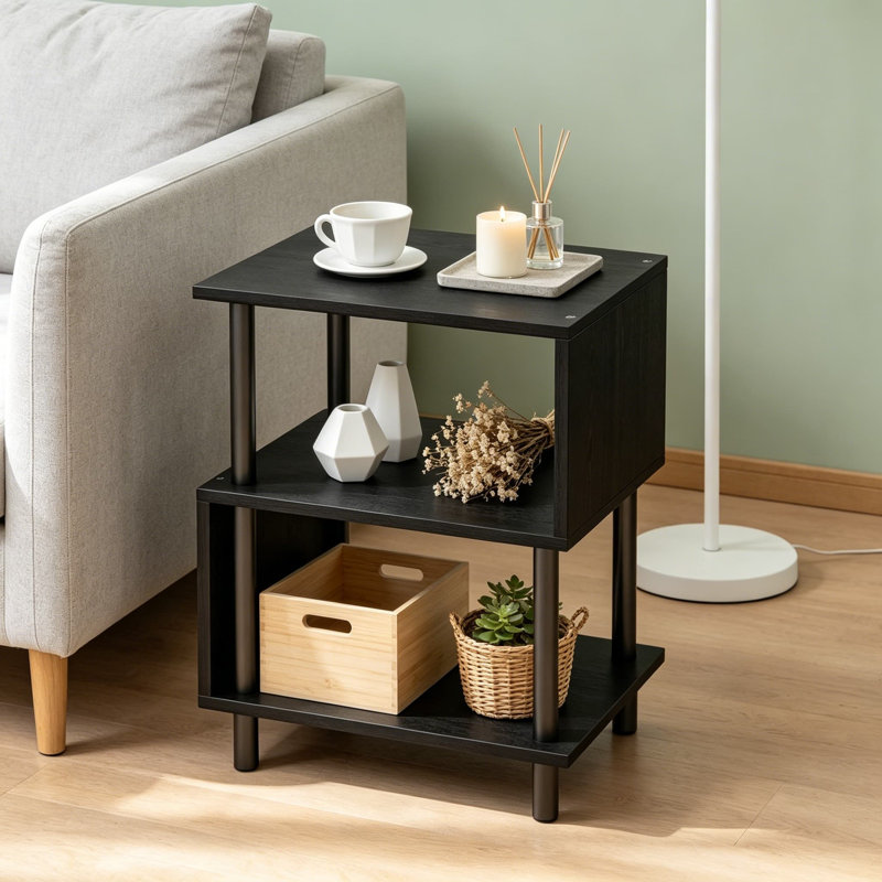 Petite table d'appoint avec tablettes en bois à 3 niveaux, table de bout robuste en métal pour le salon ou la chambre à coucher, capacité de 44 lb par tablette, assemblage facile