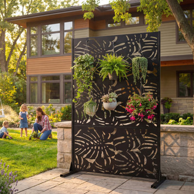 Metal Privacy Screens W3.3Ft X H6Ft Outdoor and Indoor Divider with Free Standing Decorative Privacy Screen for Balcony Patio Garden Room Divider