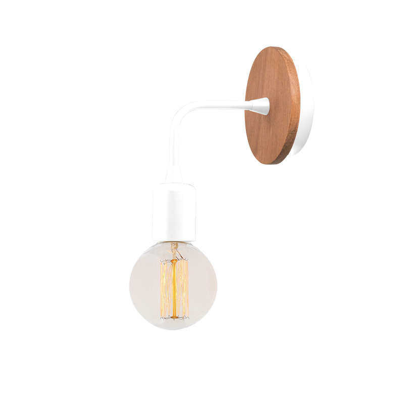 Modern Wall Lamp with Metal Body & Wooden Base, 3.9 x 3.9 x 5.1 inches | E27 Socket, Max 40W | Elegant White Design, IP20 Rated | Perfect for Home Decor & Ambient Lighting in Living Room & Bedroom