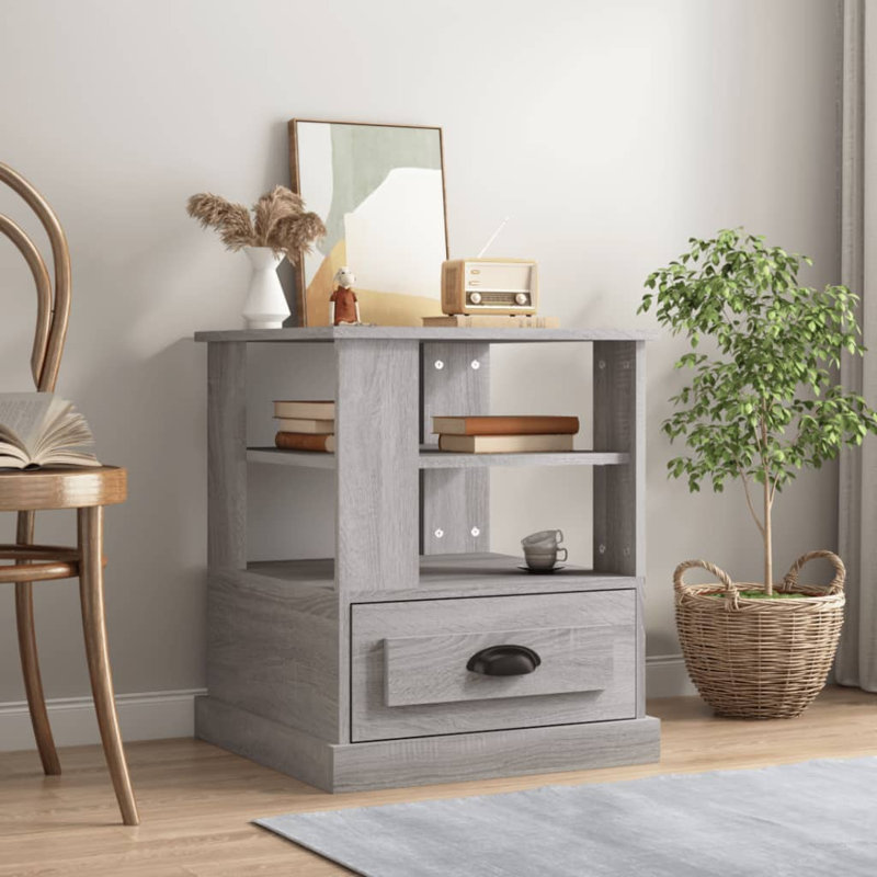 Boruta Solid Wood End Table, Grey Sonoma