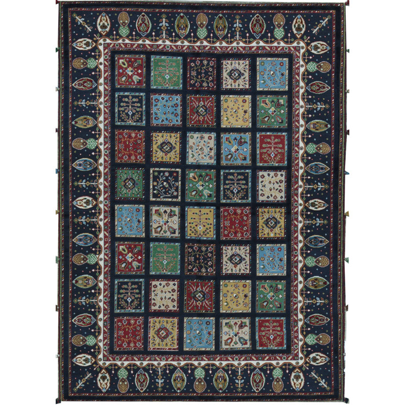 Tapis bleu marine et bleu marine de haute qualité noué à la main