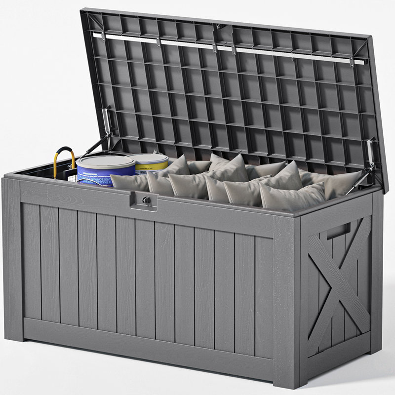 120 Gallons Water Resistant Lockable Deck Box, Gray