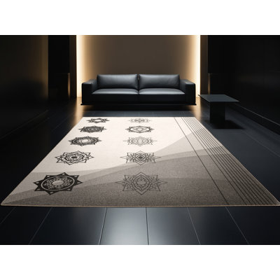 Machine Washable Oakridge Global Inspired Geometric Rug in Beige – Beige Binding