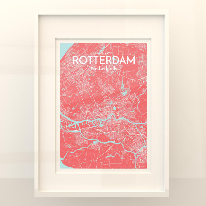 «Rotterdam City Map», impression, H 24 po x l 18 po, Rose / bleu bébé