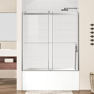 Porte de baignoire coulissante double sans cadre l 60 po x H 60 po avec verre trempé transparent de 5/16 po (8 mm)