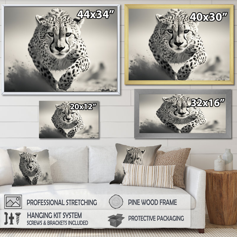 " Africa Cheetahs Speed ", 16" H x 32" W x 1" D, Wrapped Canvas