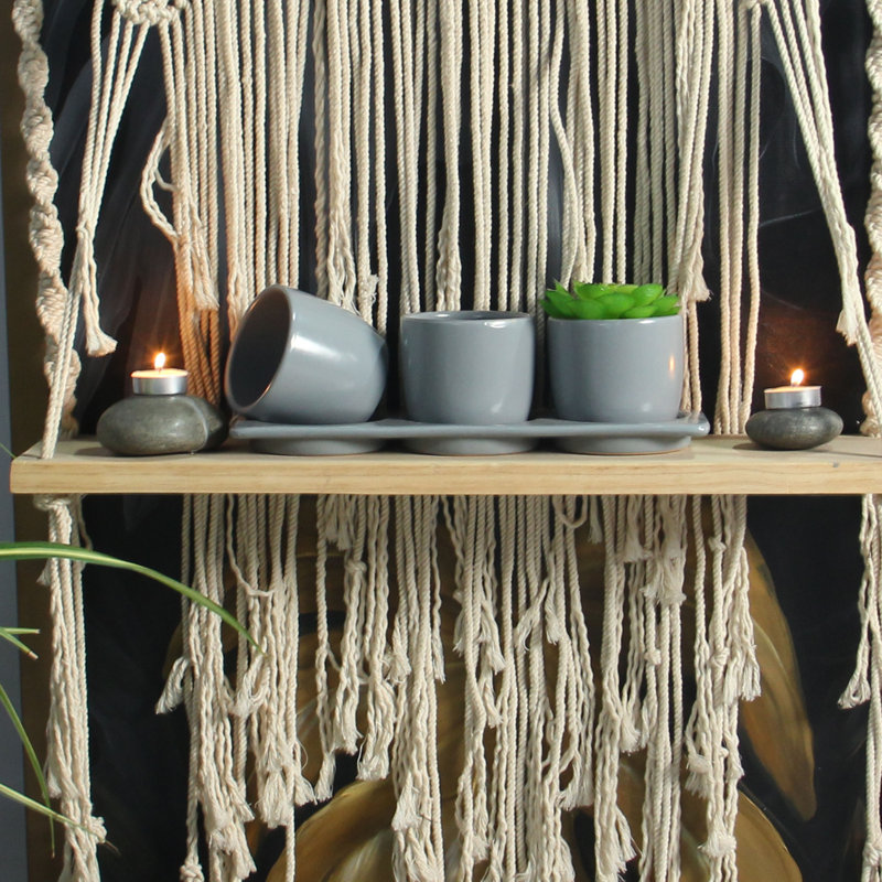 Ensemble de pot de fleurs d'intérieur en céramique fait à la main avec plateau, gris