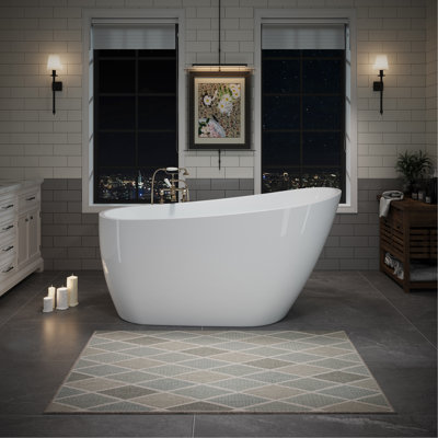 Baignoire autoportante en acrylique de 55 po, baignoire profonde élégante avec bonde escamotable et trop-plein intégré, baignoire autoportante contemporaine pour le spa de la salle de bain ou la maison, blanc brillant