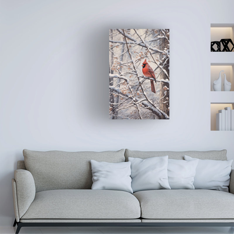 Art mural sur toile tendue - «Winter Cardinal» par Imagine It Images pour décoration de salon, de chambre à coucher ou de bureau - 16 x 24