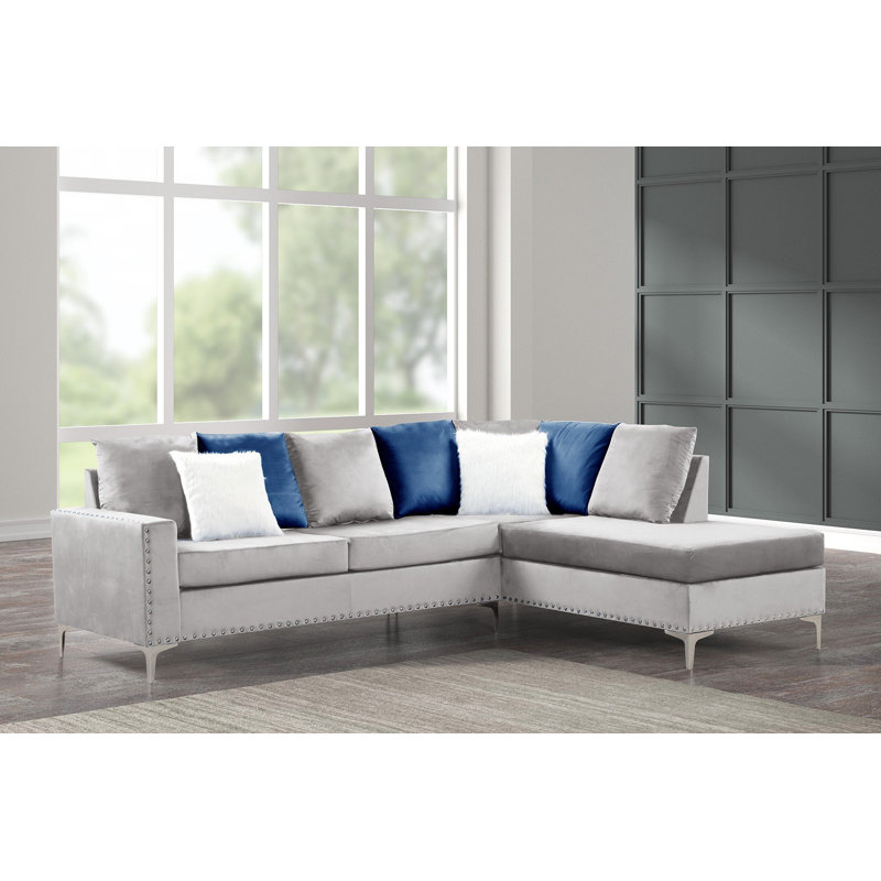 Canapé modulaire rembourré 2 pièces Dzeneta, Velvet argent