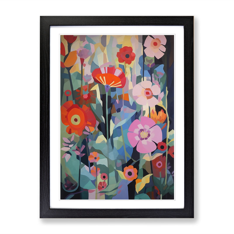 Retro Flowers Vol.2 - Single Picture Frame Print, Black, 64cm H x 46cm W x 2cm D