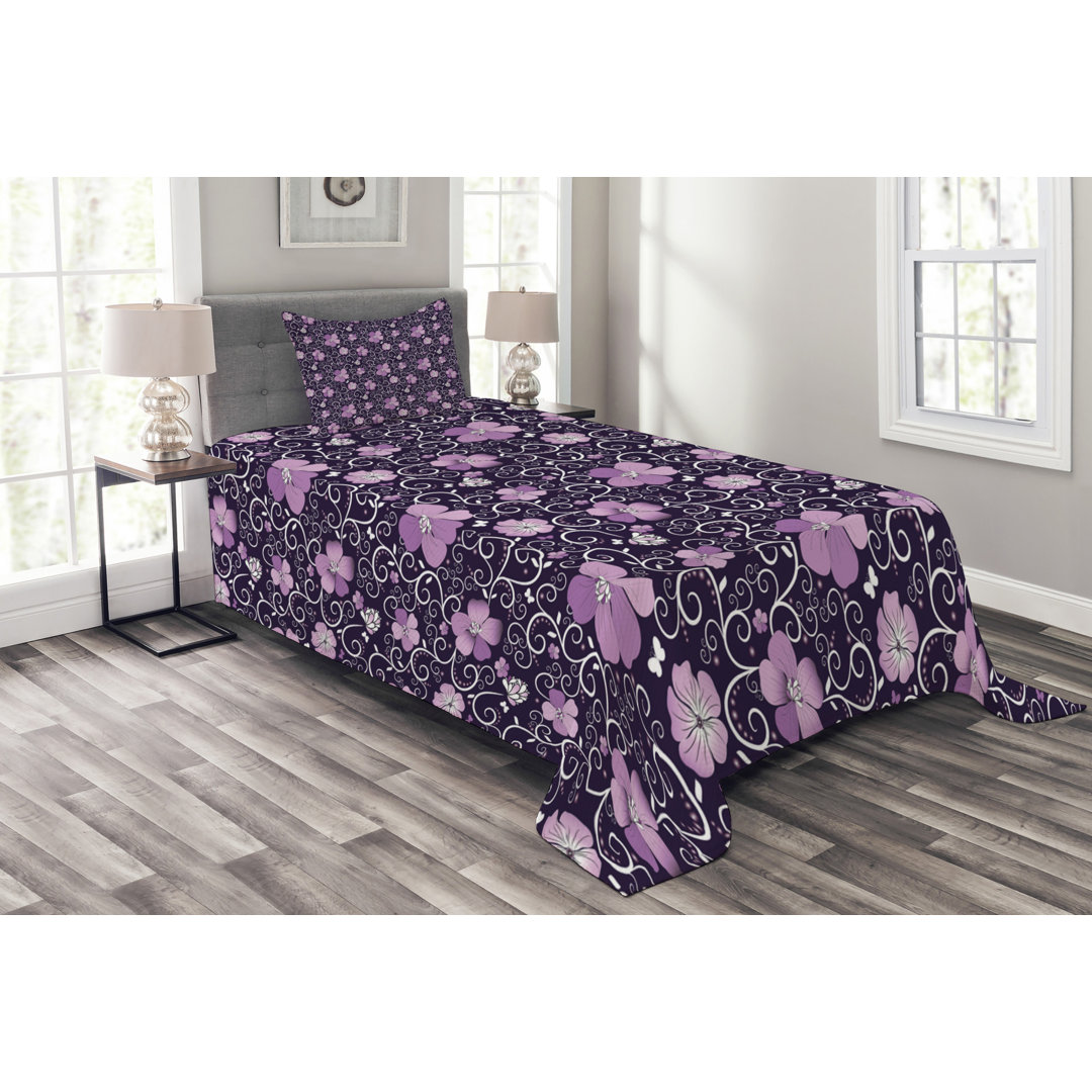 Gestepptes Bettdecken-Set, Blumen-Patterned Entwurf, Blumen, Lila Dark Purple Weiß