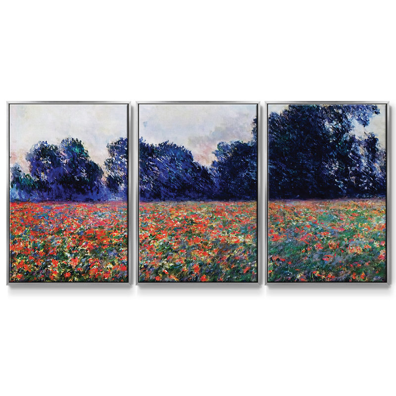 Coquelicots à Giverny, 1887 - Toile encadrée multi-pièces, Argent, H 24 po x l 48 po x P 2 po