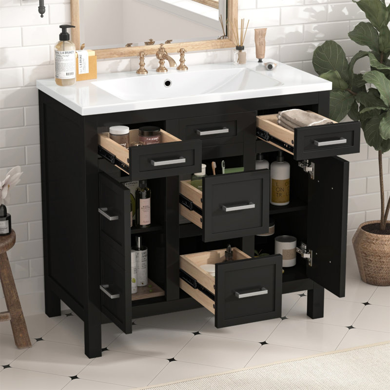 Meuble-lavabo polyvalent avec lavabo intégré et plusieurs options de rangement