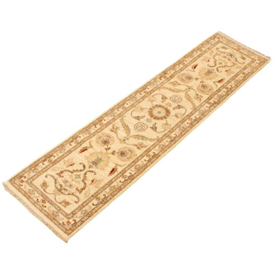 Tapis de couloir crème en tapis décoratif laine de conception unique 2 pi 7 po x 10 pi 2 po noué à la main new age ushak