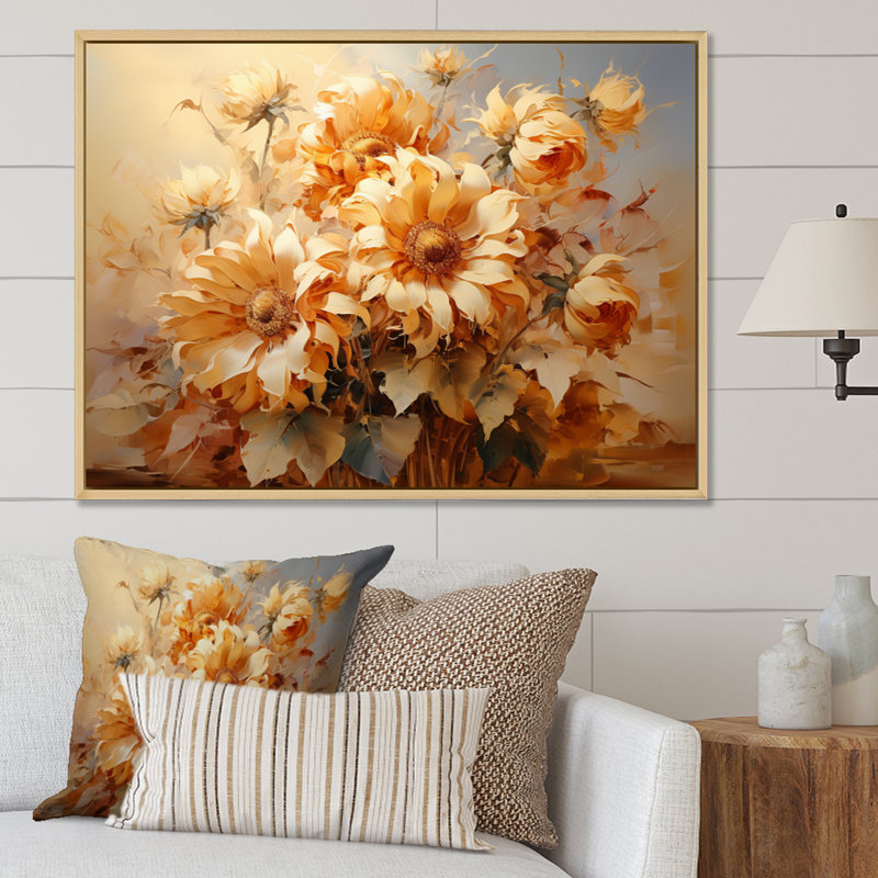 Beige tournesols, impression romantique I - impression, H 12 po x l 20 po x P 1 po, Cadre naturel flottant