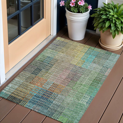 Tapis d'extérieur lavable abstrait bleu sarcelle 3 pi x 5 pi