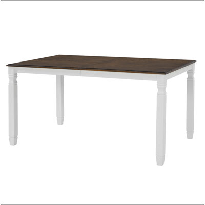 59"-77" Extendable Dining Table for 4–6 People, MDF Oak Veneer Painted Top, Modern Farmhouse Kitchen Table, Solid Rubberwood Legs, Space-Saving for Kitchen, Dining Room, Brown Top + Beige Base
