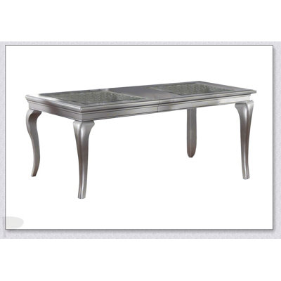 Traditional Rectangular Dining Table With Silver Hue And Glass Insert For Elegant Dining Rooms