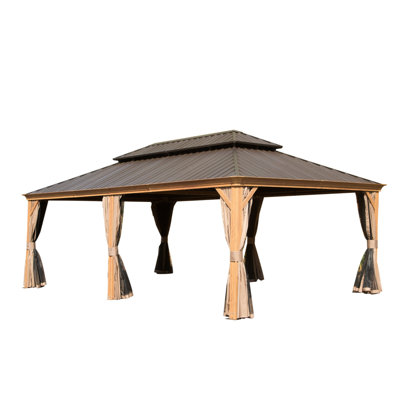 Outdoor Gazebo With Fade- Galvanized Steel Double Roof And Privacy Protection Netting