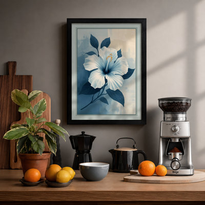 White Hibiscus in Bloom Botanical - Framed Print