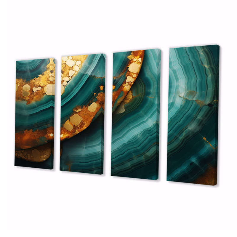 Ensemble de 4 décorations murales Agate Indigo Gold Waves - Marble, H 32 po x l 64 po
