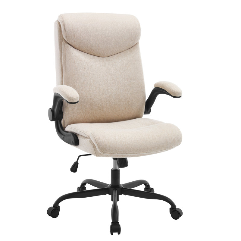 Office Chair, Executive Chair, Ergonomic Chair, Tilting Function, Headrest, Folding Armrests, Padded Seat, Cream