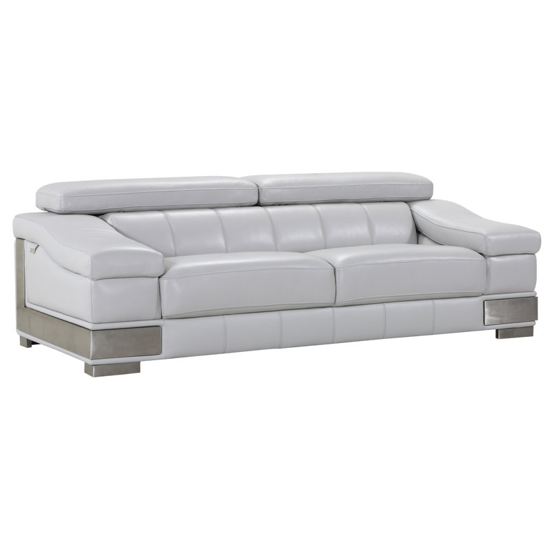 Aiela Top Grain Italian Leather Sofa, Light Gray Genuine Leather, 31" H x 92" W x 43" D