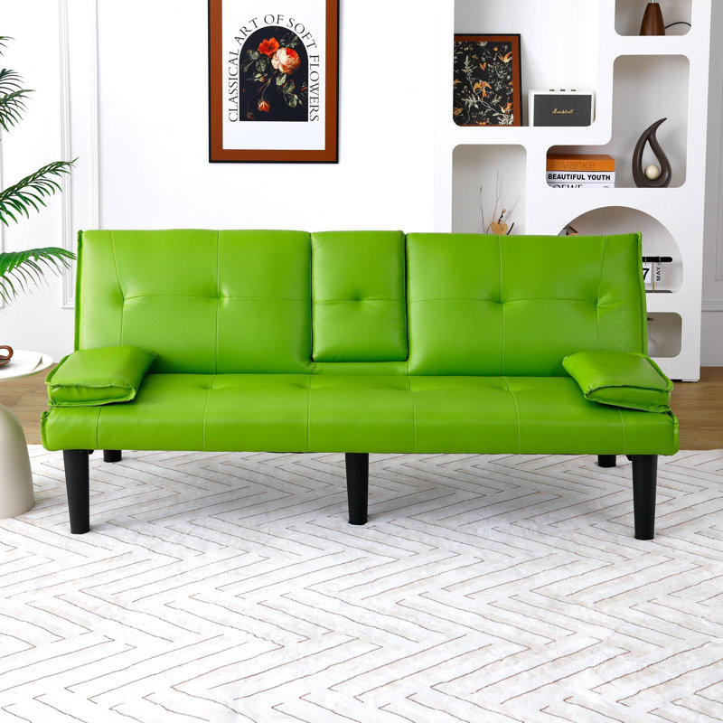 Canapé-lit en PVC multifonctionnel, avec un design pliable et porte-gobelet, Similicuir vert